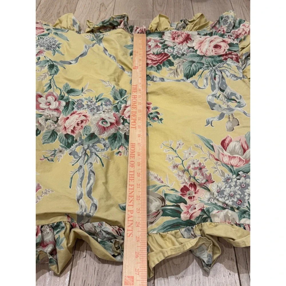 Ralph Lauren Floral Pillow Sham Set 2 Euro Square Yellow Rose Ruffle Cottagecore